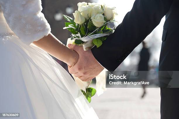 Wedding Theme Holding Hands Newlyweds Stock Photo - Download Image Now - Wedding, Engagement, Honeymoon