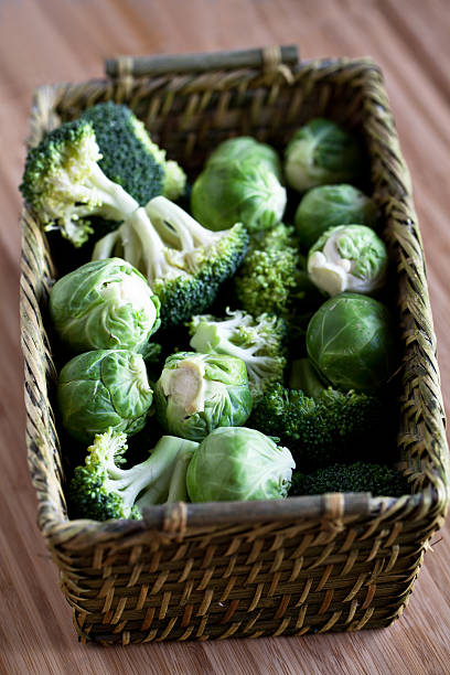 brussels sprouts and broccoli in a  basket