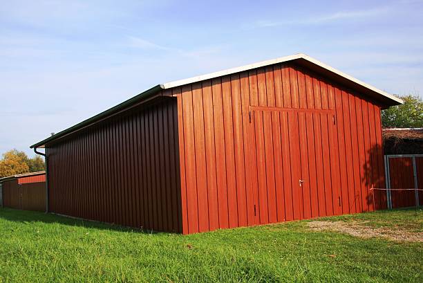 istock Freshly painted wooden hut 187632414