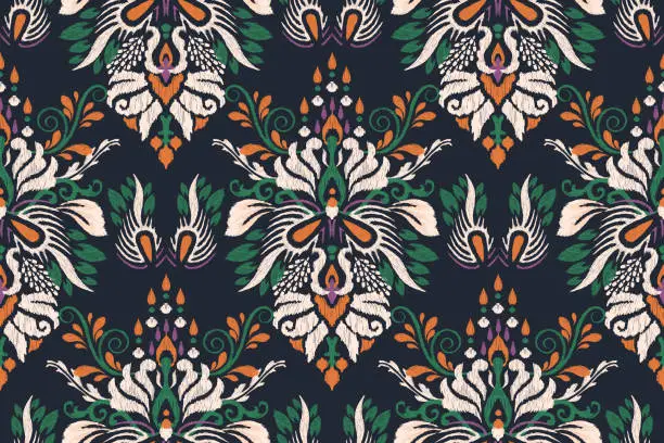 Vector illustration of Arabesque Ikat floral paisley seamless pattern