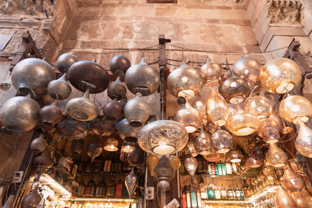 Copper and brass lanterns for sale at Khan Al Khalili Bazaar