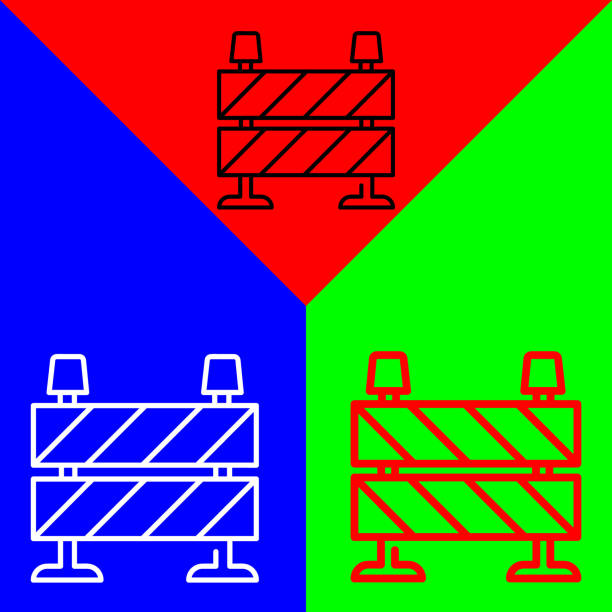 Barrier Vector Icon, Lineal style icon, from Work in Progress icons collection, isolated on Red, Blue and Green Background. Barrier Vector Icon, Lineal style icon, from Work in Progress icons collection, isolated on Red, Blue and Green Background. hardhat roadblock boundary barricade stock illustrations