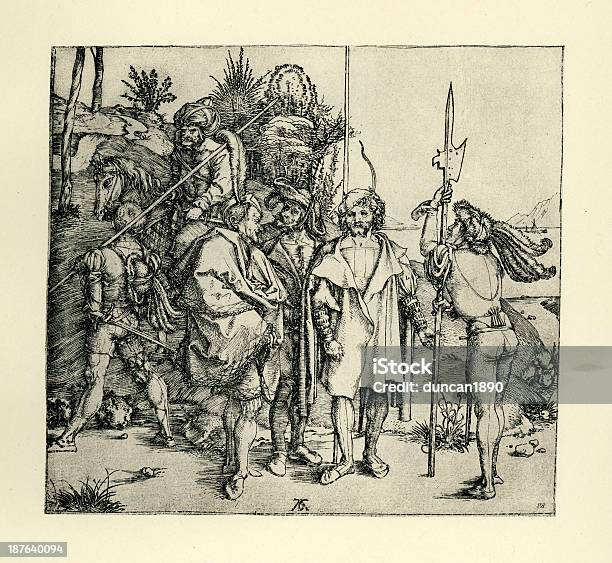 Шесть Warriors — стоковая векторная графика и другие изображения на тему Наёмник - Наёмник, Средневековье, XVI век