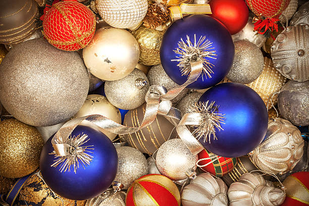Mix of colorful Christmas balls stock photo