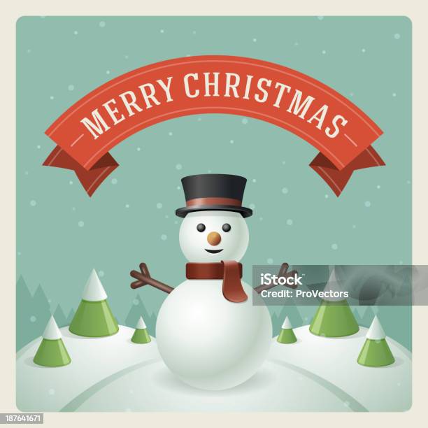Ilustración de Feliz Navidad Tarjeta Postal Con Muñeco De Nieve Fondo y más Vectores Libres de Derechos de Adorno de navidad