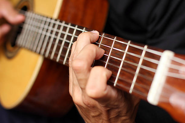 istock close up acoustic guitar in musician hands 187642907