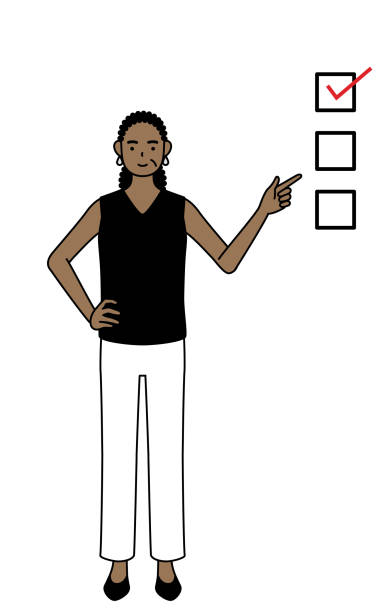 istock African-American senior woman pointing to a checklist. 1876442780