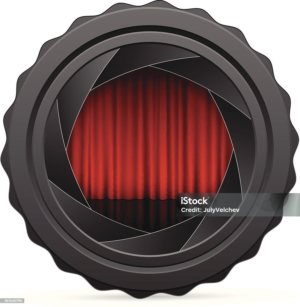 camera shutter with red curtain Camera shutter with curtain on white background. Vector illustration. Black Color stock vector
