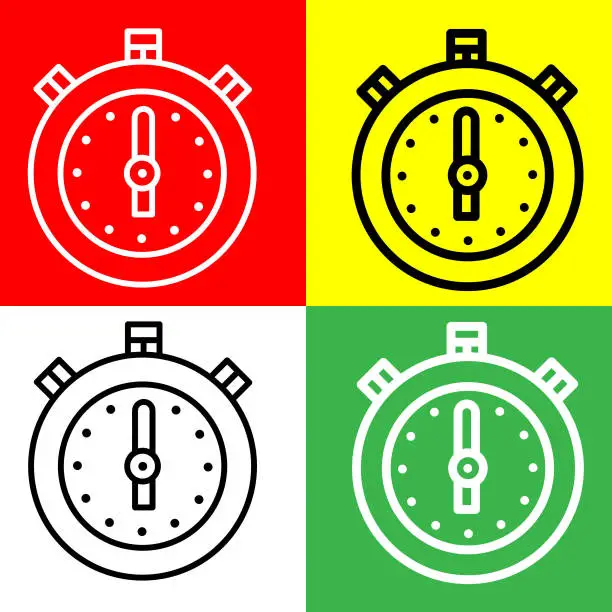 Vector illustration of Stopwatch Vector Icon, Lineal style icon, from Work in Progress icons collection, isolated on Red, Yellow, White and Green Background.