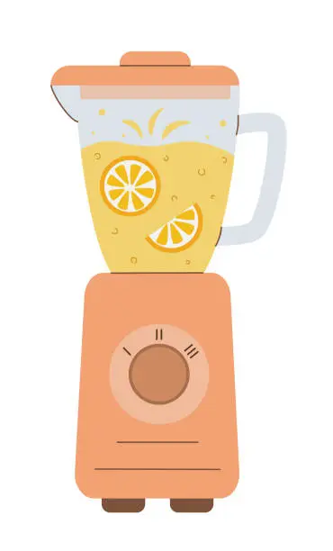 Vector illustration of Vector illustration of smoothie in blender, orange slices in blender, blender clipart isolated on white background