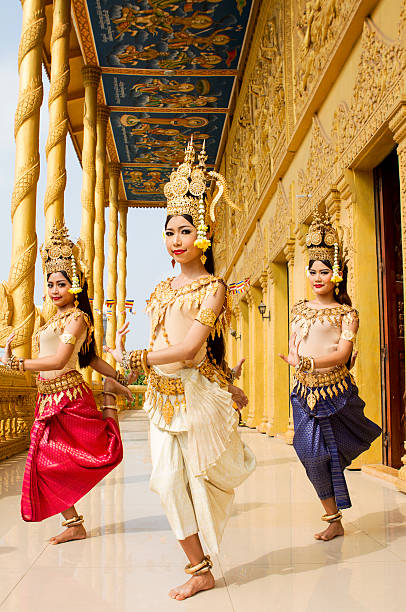 istock Young Asian women posing as Apsara dancers 187648565