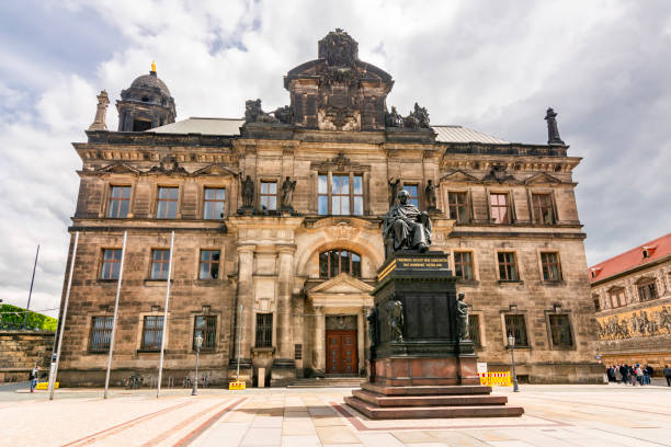 Dresden, Germany - May 2019: Friedrich August monument at Dresden Regional Court