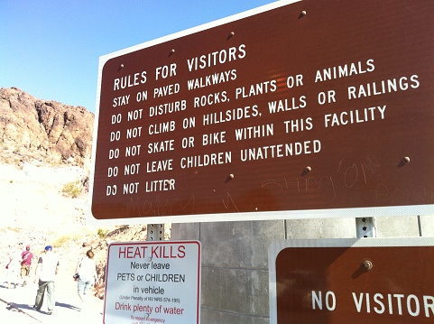 Rule for visitor information signboard near Hoover Dam, Nevada, USA, June 2015