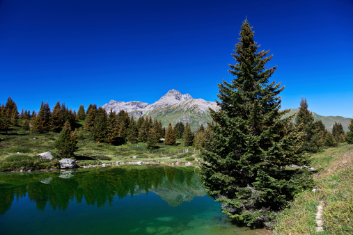 Lake Flix in the Swiss Alps in the Parc Ela region.