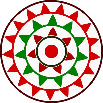 A circular pattern design similar to   Assamese Traditional conical hat made from tightly woven bamboo or cane known as Jaapi