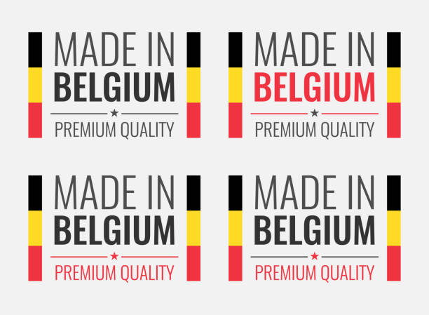 illustrations, cliparts, dessins animés et icônes de ensemble d’étiquettes fabriquées en belgique, icônes de produits belges - branding rubber stamp new seal stamper