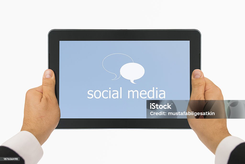 social media with digital tablet social media, computer screen message Admiration Stock Photo