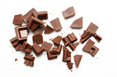 Isolated shot of Chocolate pieces on white background