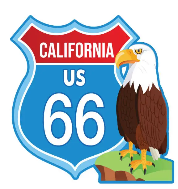 Vector illustration of California Route 66 Sing and Bald Eagle