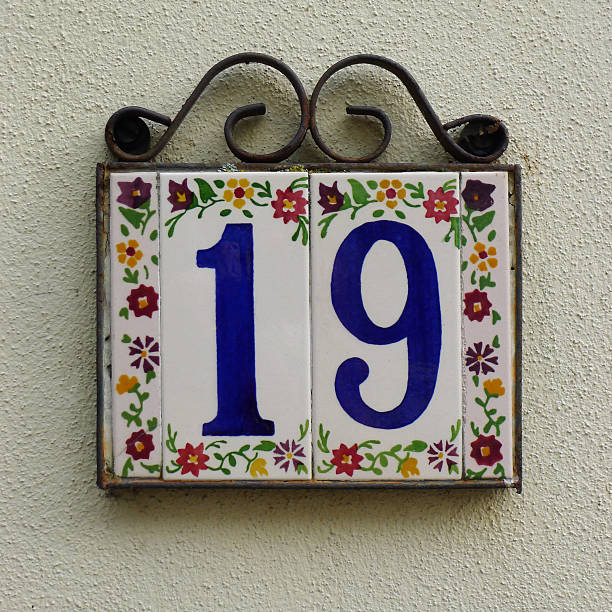Number Nineteen Decorative house Number Nineteen Sign ceramic tile house numbers stock pictures, royalty-free photos & images