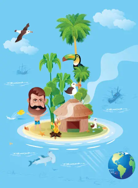 Vector illustration of Robinson Crusoe Island, Deserted island