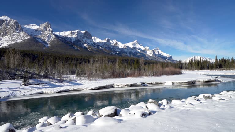 Canadian Rockies beautiful scenery in early winter. Canmore, Alberta, Canada.