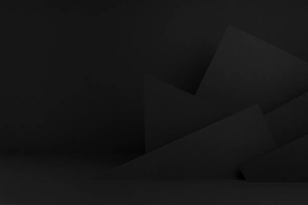 istock Luxury black stage mockup with abstract geometric pattern of angles, polygons and triangles as relief for presentation cosmetic products, goods, advertising, design in contemporary minimalist style. 1876648397