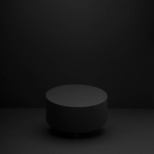 istock Levitate black round podium, mockup on black background, shadow, square. Template for presentation cosmetic products, gifts, goods, advertising, design, display, showing in rich black friday style. 1876648931