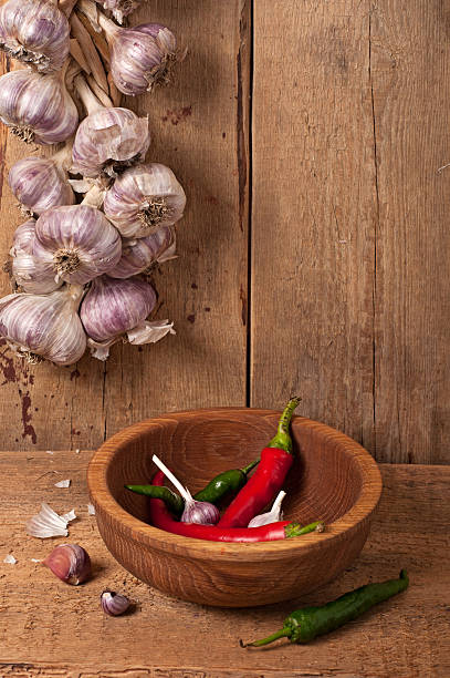 Garlic and pepper stock photo