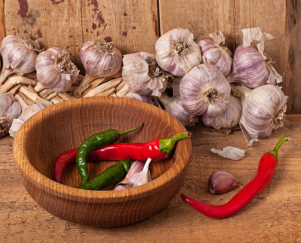 Garlic and pepper stock photo