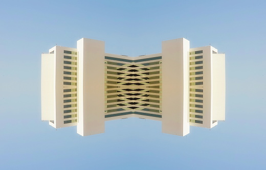 Minimal Art. Future Architecture. Symmetry A building floating