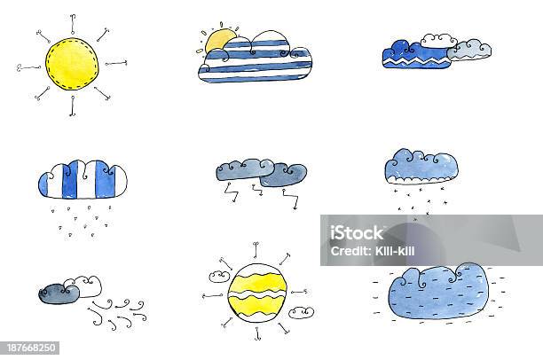 Погода Акварельные Набор — стоковая векторная графика и другие изображения на тему Акварельная живопись - Акварельная живопись, Буря, Веселье