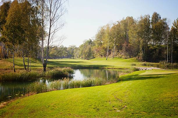 istock Autumn Golf course landscape view green field 187671354