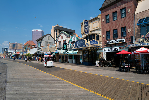 ATLANTIC CITY, NJ, USA, July 13, 2023, famous boardwalk at Atlantic city on July 13, 2023, USA.