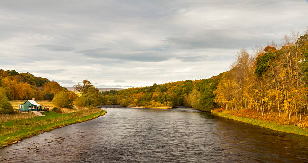 Speyside, Blacksboat This is the River Spey at Blacksboat, Moray, Scotland, United Kingdom. This is Autumn 2013. fly fishing scotland stock pictures, royalty-free photos & images