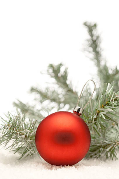 Red Christmas ball and a branch with copyspace stock photo