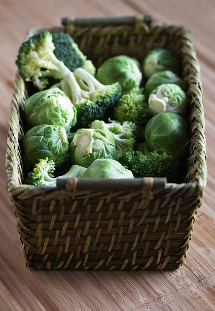 brussels sprouts and broccoli in a  basket