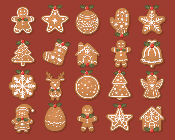 Flat Vector Gingerbread Set. Christmas Icons. Gingerbread Design Template, Holiday Winter Symbol. New Year Cookies, Sweets Concept. Vector illustration Flat Vector Gingerbread Set. Christmas Icons. Gingerbread Design Template, Holiday Winter Symbol. New Year Cookies, Sweets Concept. Vector illustration. gingerbread man cookie cutter stock illustrations