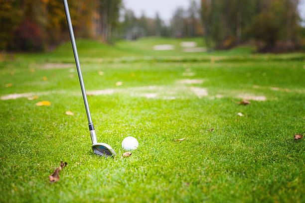 istock Golf ball before hitting with club from tee 187673779