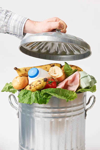 istock Hand Putting Lid On Garbage Can Full Of Waste Food 187675849