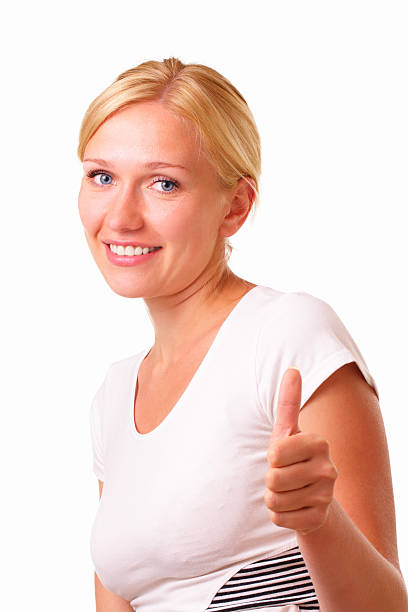 Happy young blonde woman stock photo