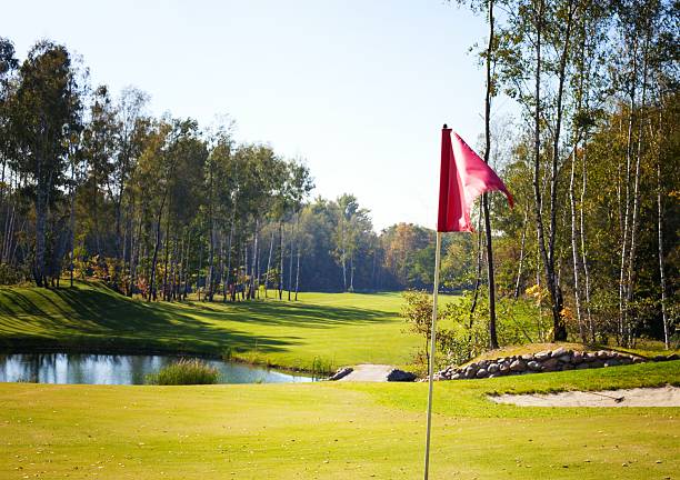 istock Autumn Golf course landscape view green field 187676172