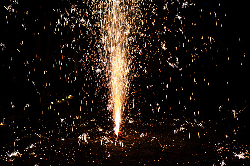 Picture of fireworks that are often used to mark important symbolic and traditional celebrations during Loy Krathong Festival, Chiang Mai, Thailand.
