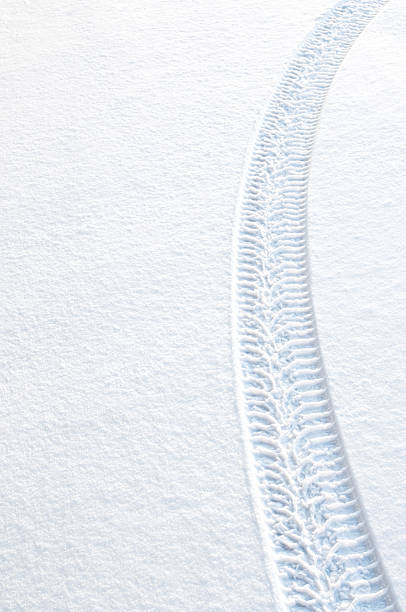 Car tire tracks in fresh snow.