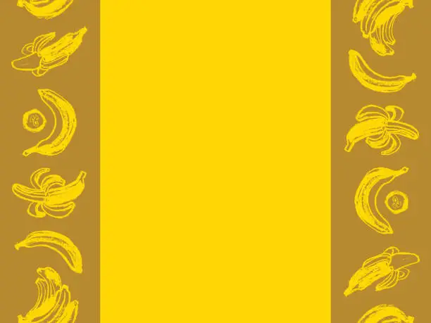 Vector illustration of Wabi sabi paper tape bananas, watercolor paper tape with banana vector seamless pattern frame.