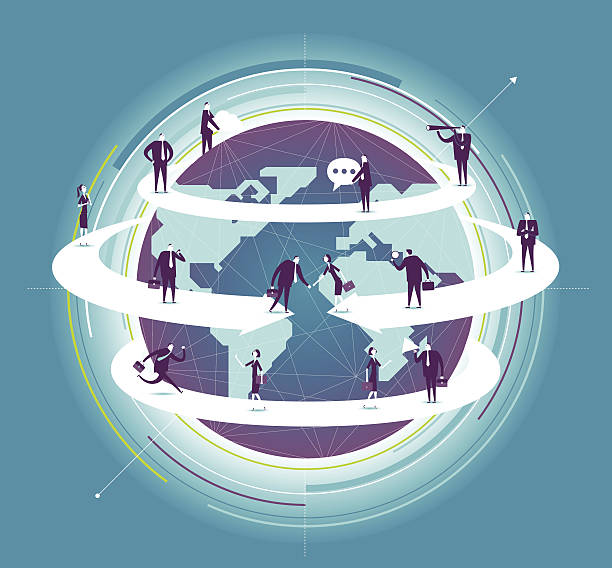 illustrazioni stock, clip art, cartoni animati e icone di tendenza di business internazionali - business people globe global communications