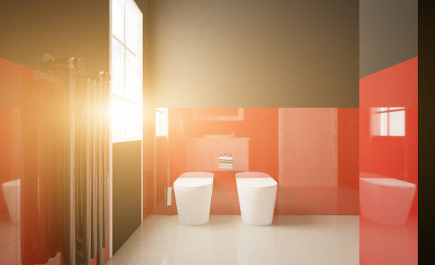 istock Scandinavian bathroom, classic  vintage interior design. 3D rendering. 1876797367