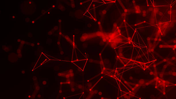 istock Dark background. Red abstract space with connecting dots and lines. 3D rendering. 1876804011