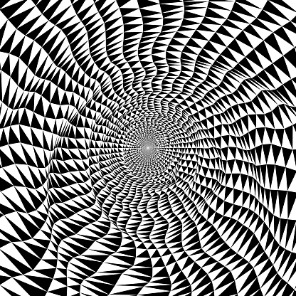 An optical illusion of a black and white spiral creating a mesmerizing, hypnotic effect.