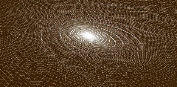 Digitally-generated image of a wireframe tunnel with concentric spiral patterns representing connectivity or technology.